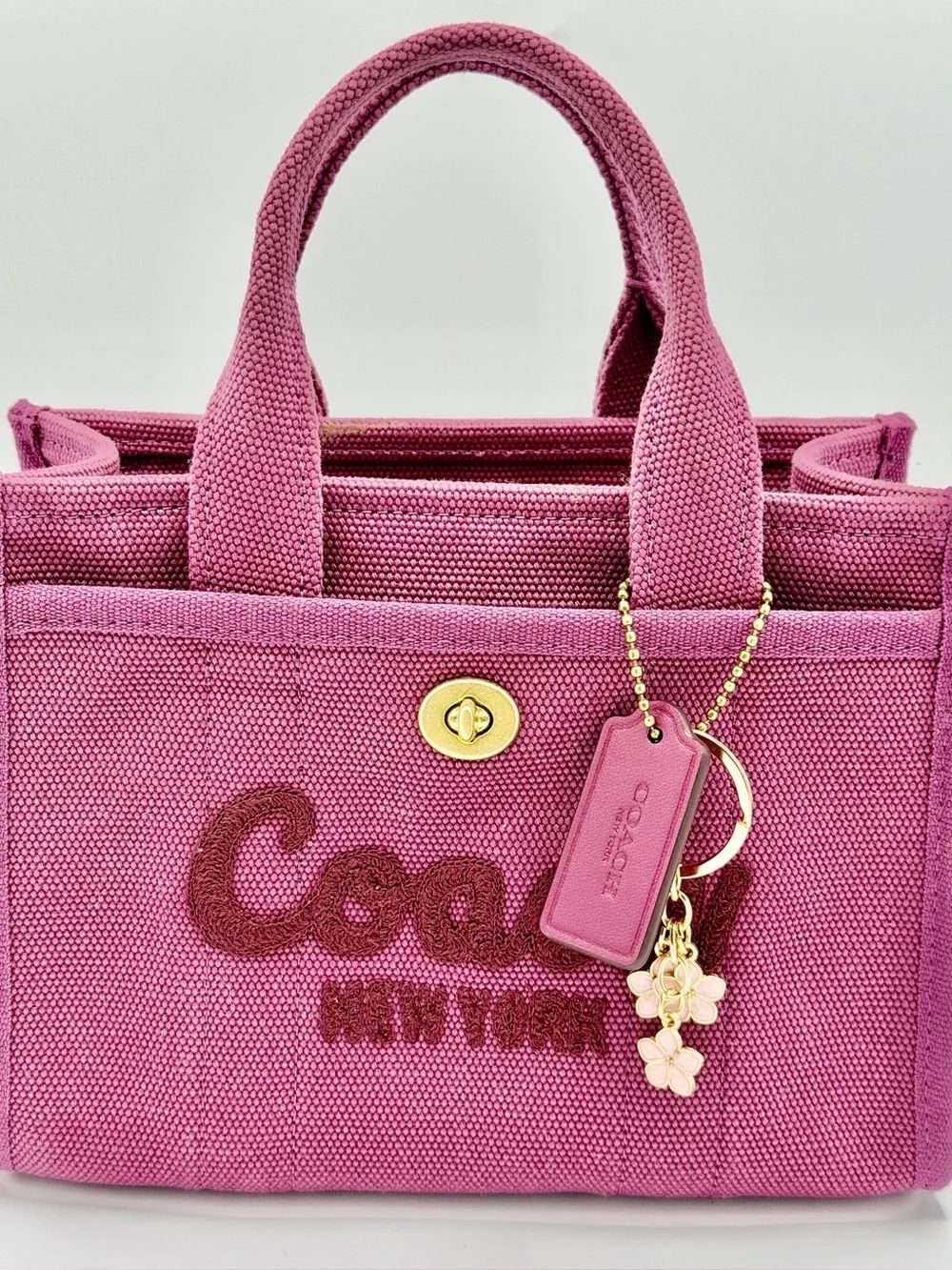 NWT GOLD TRIMMED BABY PINK FLOWERS BAG CHARM ONLY COACH BAG NOT INCLUDED